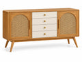 Credenza, due ante intrecciate e quattro cassetti centrali, marrone/beige