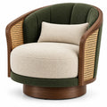 Poltrona, scocca intrecciata e base circolare, marrone/verde/beige