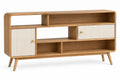 Credenza, vani sfalsati aperti e ante scanalate, marrone/beige